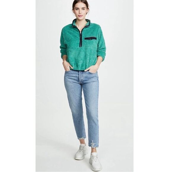 ANINE BING ❥ Sierra Green Sherpa Teddy Pullover half zip Sweatshirt M - Picture 10 of 10